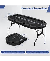 Foldable Poker Table for 8 Players Portable Oval Card Board Game Table
