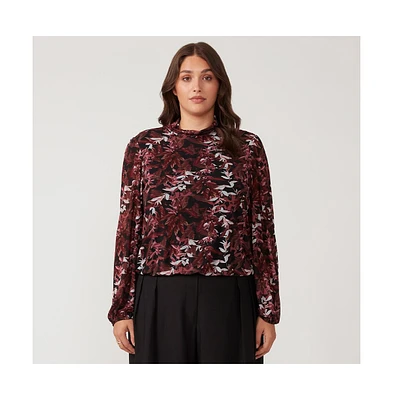 Reflection Leaves Black Pink Wrap Long Sleeve Top