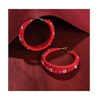 Sohi Women's Red Beaded Hoop Earrings