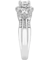 Diamond Princess-Cut Halo Three Stone Ring (1 ct. t.w.) in 14k White Gold