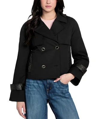 Guess Women's Cropped Quilted-Trim Trench Coat