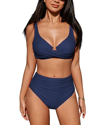 Cupshe Women's Underwire Adjustable Straps Ruched Bikini Sets