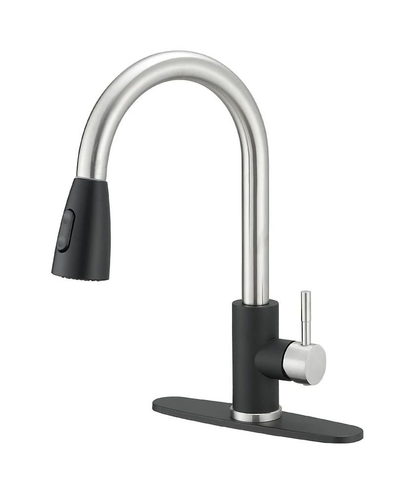 Greenspring Single-Handle Pull-Out Sprayer Kitchen Faucet with Supply Lines Matte Black and Brushed Nickel