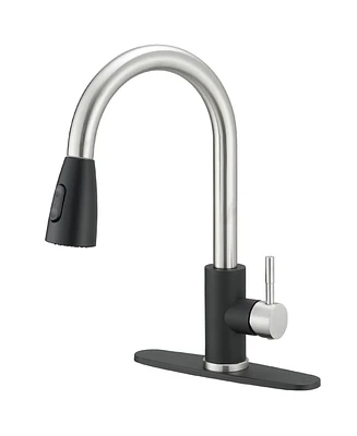 Greenspring Single-Handle Pull-Out Sprayer Kitchen Faucet with Supply Lines Matte Black and Brushed Nickel