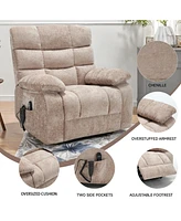 Lift Recliner Chair Heat Massage Dual Motor Infinite Position Up to 350 Lbs Large Electric Power Recliners with Power-Remote, Medium-firm and Hea