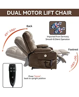 Dual Motor Infinite Position Up to 350 Lbs Chenille Power Lift Recliner Chair with 8-Point Vibration Massage and Lumbar Heating Dual Cup Holders