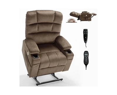 Dual Motor Infinite Position Up to 350 Lbs Chenille Power Lift Recliner Chair with 8-Point Vibration Massage and Lumbar Heating Dual Cup Holders