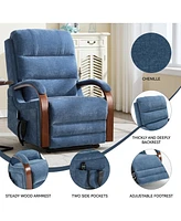 Power Chenille Lift Recliner Chair Dual Motor Infinite Position Up to 350 Lbs with Solid Wood Armrests, Heat Massage and Heavy Duty Motion Mechanism