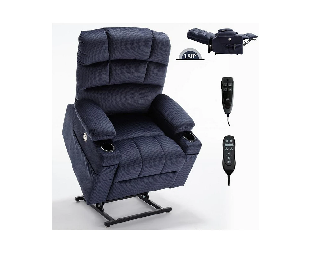 Dual Motor Infinite Position Up to 350 Lbs Chenille Power Lift Recliner Chair with 8-Point Vibration Massage and Lumbar Heating Cup Holders