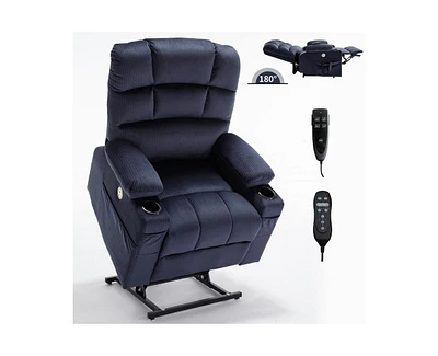 Dual Motor Infinite Position Up to 350 Lbs Chenille Power Lift Recliner Chair with 8-Point Vibration Massage and Lumbar Heating Cup Holders
