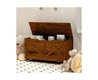 Storage Chest Trunk on Wheels with Brakes Storage Bench Supports 300 lb Wooden Entryway Bench, Shoe Bench, Movable, Safety Hinge, U-Shaped Opening