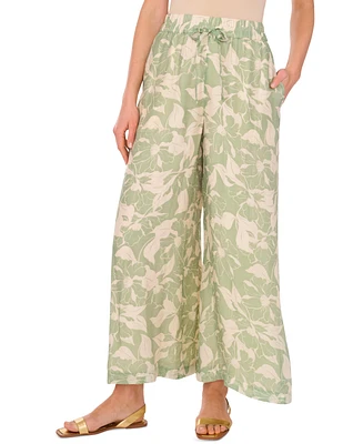 Vince Camuto Women's Vine-Print Wide-Leg Pull-On Pants