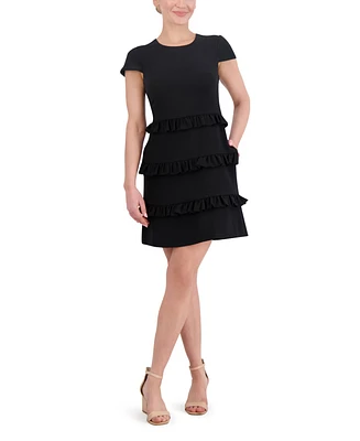 Eliza J Petite Stretch Crepe Jewel-Neck A-Line Dress