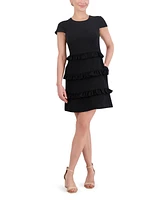 Eliza J Petite Stretch Crepe Jewel-Neck A-Line Dress