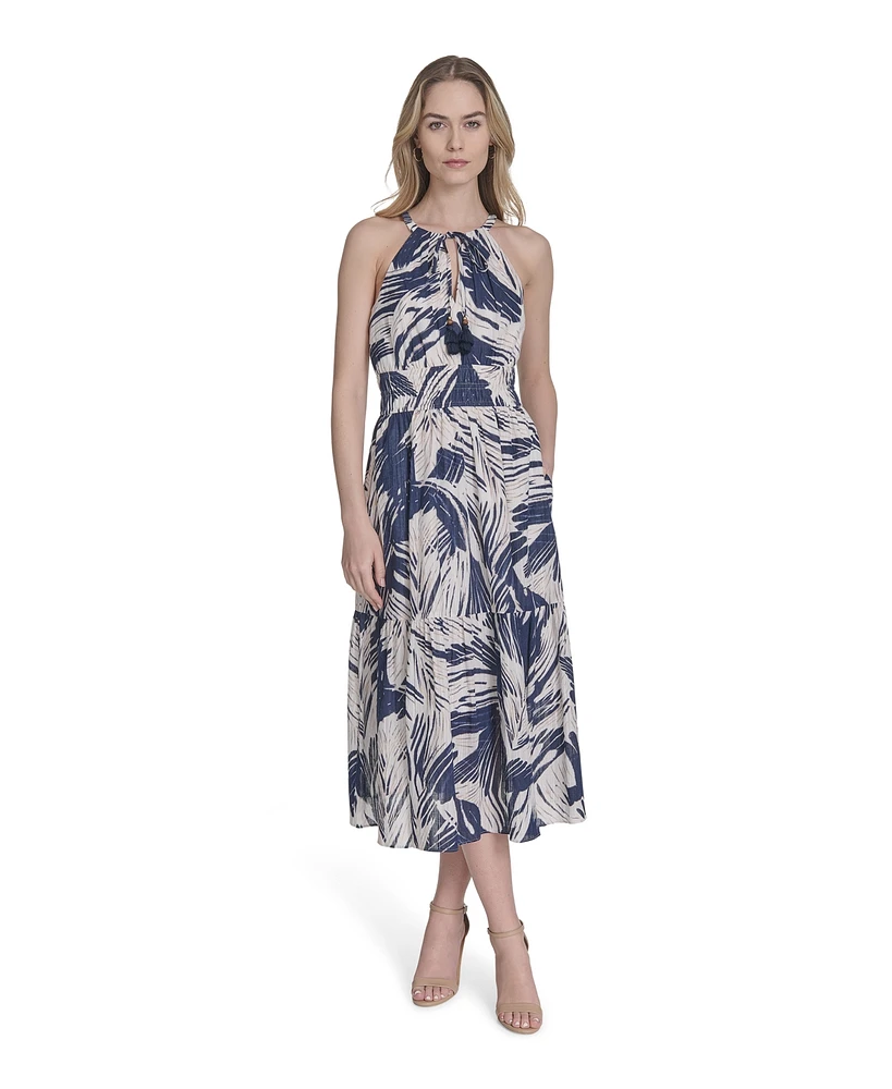 Vince Camuto Women's Textured Cotton Halter Midi Dress