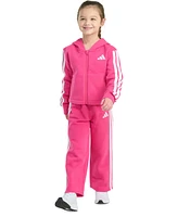 adidas Toddler & Little Girls Full-Zip 3-Stripe Hooded Fleece Jacket Wide-Leg Pants, 2 Piece Set
