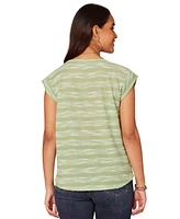 Democracy Petite Embroidered Knit Cap-Sleeve Top