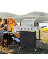 Mondawe Stainless Steel 5-Burner 46,500 Btu Propane Gas Grill with Side Shelves, 4 Wheels