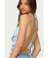 Edikted Women's Tiered Ruffle Backless Striped Halter Top