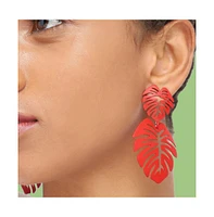 Sohi Women's Red Palm Leaf Drop Earrings