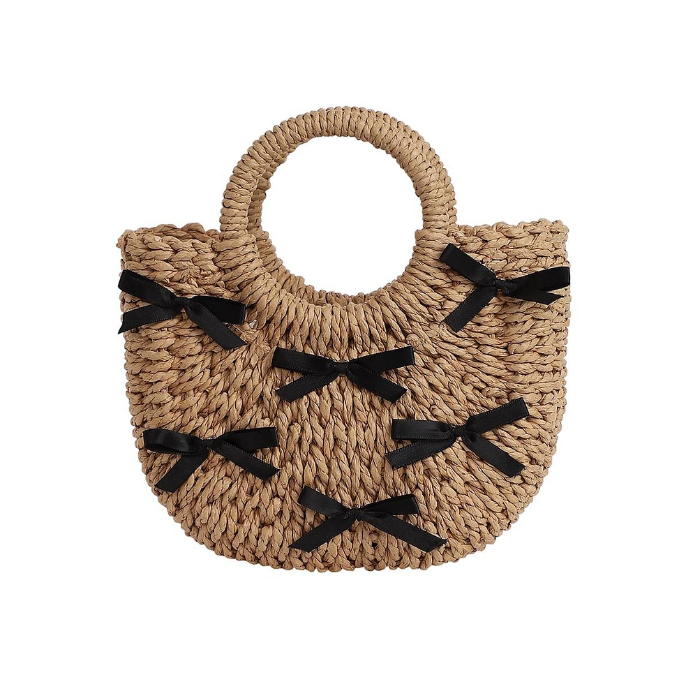 Women's The Bow-Straw Hand Bag - Tan Brown