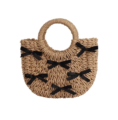 Women's The Bow-Straw Hand Bag - Tan Brown