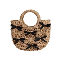 Women's The Bow-Straw Hand Bag - Tan Brown