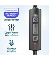 Delton 32Y Wired Computer Headset, Ms Teams Compatible, Stereo Headphones With Dual Noise-Cancelling Microphones, In-Line Controls, On-Ear Usb Headset