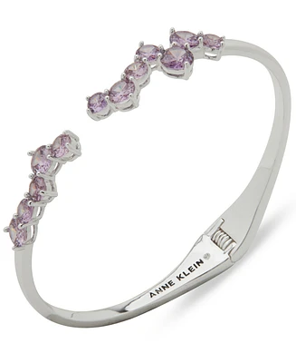 Anne Klein Silver-Tone Purple Stone Cluster Cuff Bracelet