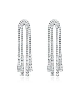 White Gold Plated Cubic Zirconia Linear Waterfall Fringe Dangle Earrings