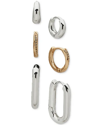 Anne Klein Two-Tone 3-Pc. Set Oval Crystal Hoop Earrings
