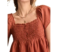 Lucky Brand Women's Cotton Smocked-Bodice Babydoll Top