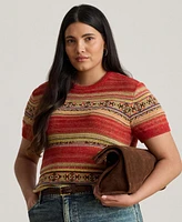 Lauren Ralph Plus Geo-Striped Short-Sleeve Sweater