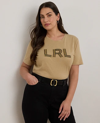 Lauren Ralph Plus Beaded-Logo Cotton Jersey Tee