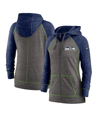 Nike Women's Heather Charcoal Seattle Seahawks Plus Gym Vintage Raglan Full-Zip Hoodie