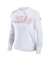 Nike Women's White San Francisco 49ers Layered Logo Cropped Long Sleeve Fashion T-Shirt