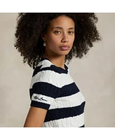 Polo Ralph Lauren Women's Navy/White Yankees Short Sleeve Cable Knit Sweater