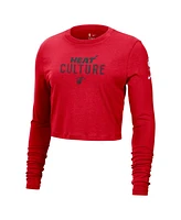 Nike Women's Red Miami Heat 2024/25 City Edition Essential Logo Slim Fit Long Sleeve Cropped T-Shirt