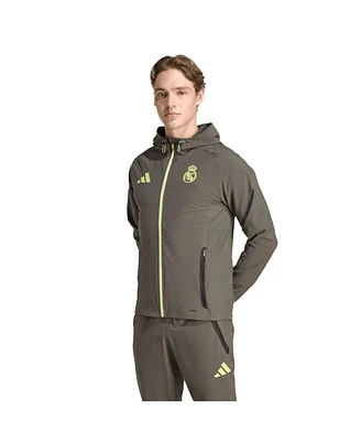 Adidas Men's Olive Real Madrid 2025/26 Tiro Vis Tech Travel Jacket