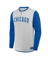 Fanatics Men's Gray/Royal Chicago Cubs Clubhouse Long Sleeve Henley Shirt