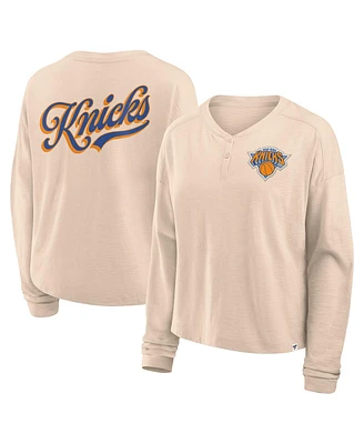Fanatics Women's Natural New York Knicks Boxed Out Drop Fashion Long Sleeve T-Shirt