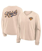 Fanatics Women's Natural New York Knicks Boxed Out Drop Fashion Long Sleeve T-Shirt