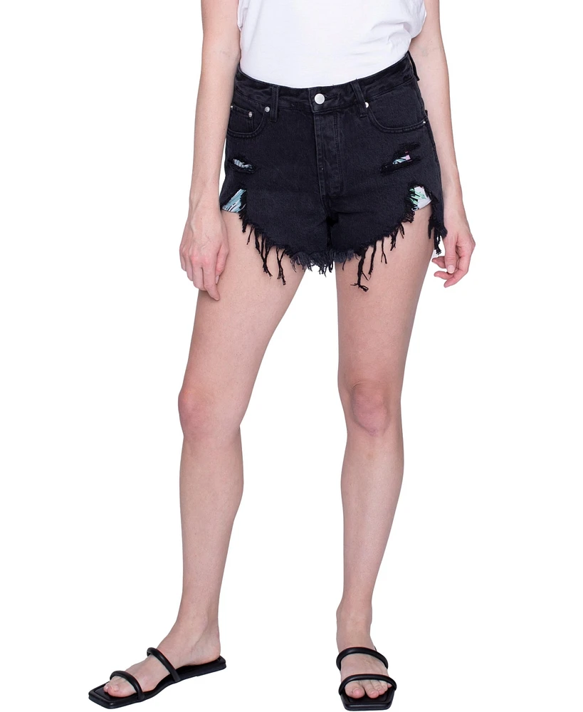 blue revival Women's High-Waisted Frayed-Hem Denim Shorts