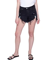 blue revival Women's High-Waisted Frayed-Hem Denim Shorts