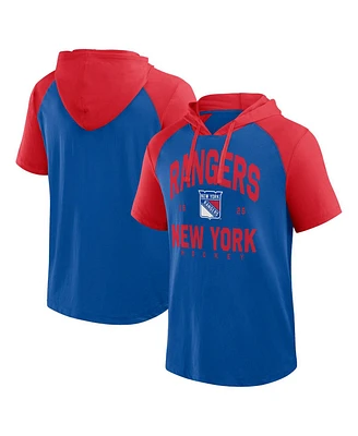 Logo Athletic Men's Blue New York Rangers Prime Raglan Short Sleeve Pullover Hoodie