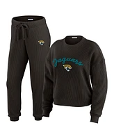 Wear by Erin Andrews Women's 2-Piece Cream Jacksonville Jaguars Plus Size Knitted Tri-Blend Long Sleeve T-Shirt and Pants Lounge Set