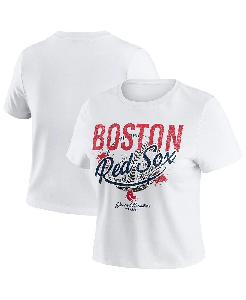 Wear by Erin Andrews Women's White Boston Red Sox Distressed Cropped Baby T-Shirt