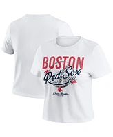 Wear by Erin Andrews Women's White Boston Red Sox Distressed Cropped Baby T-Shirt