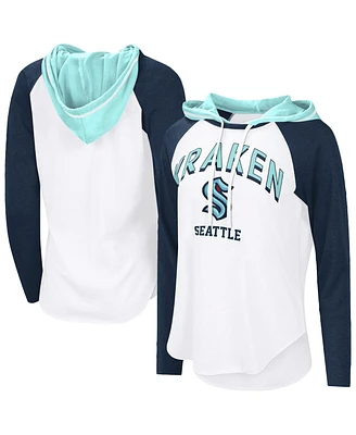 G-iii 4Her by Carl Banks Women's White Seattle Kraken Vip Raglan Long Sleeve Hoodie T-Shirt