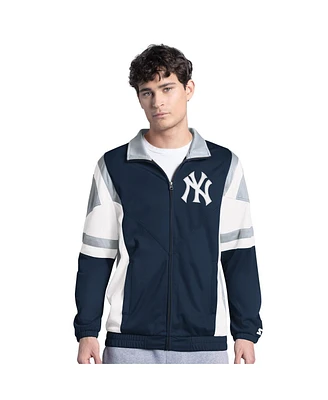 Starter Men's Navy/Gray New York Yankees Contender Tricot Full-Zip Track Jacket